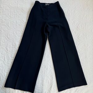 Vintage Salvatore Ferragamo Navy Silk-Wool Blend Wide Leg Trousers Women’s S EUC